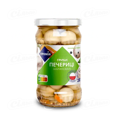 Гриби «Премія»® Печериці мариновані цілі стерилізовані, 280г