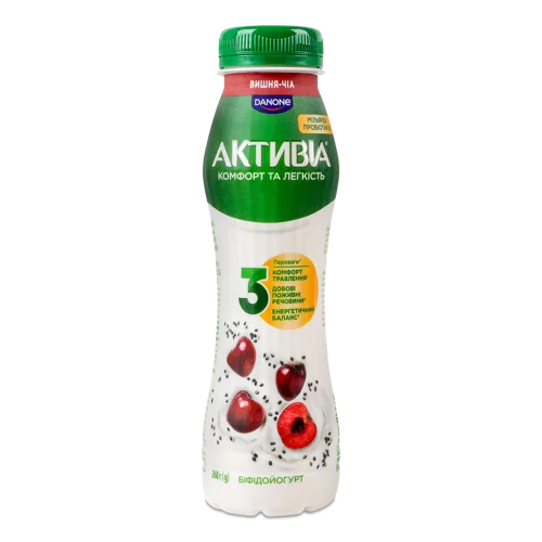 Біфідойогурт Питний 1.2% з Біфідобактеріями Actiregularis Вишня-Чіа, п/пл, 260г