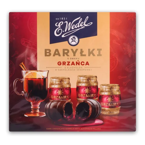 Цукерки E.Wedel Barrels начинка глінтвейн чорний шоколад,200г