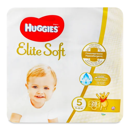 Підгузки Дитячі 15-22кг 5 Elite Soft Huggies 28шт, в/с