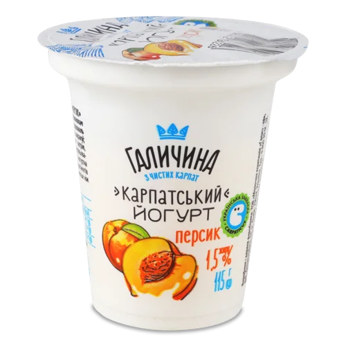 Йогурт Десертний Персик 1.5% з Фруктовим Наповнювачем Карпатський Галичина, в/ґ, 115г