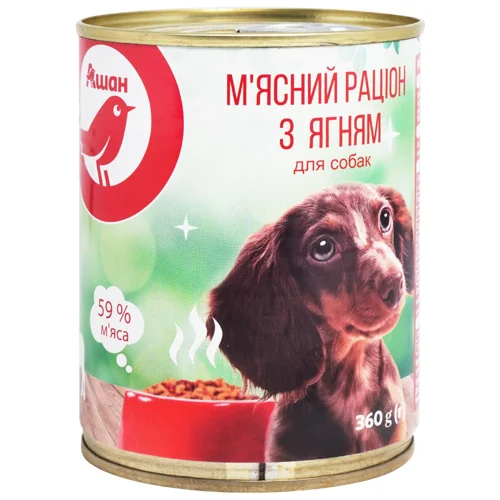 Корм вологий Auchan М'ясний раціон з ягням для собак 360г