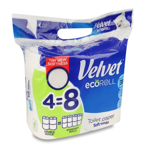 Туалетний Папір 3-Шаровий Soft White Ecoroll Velvet, 4 шт
