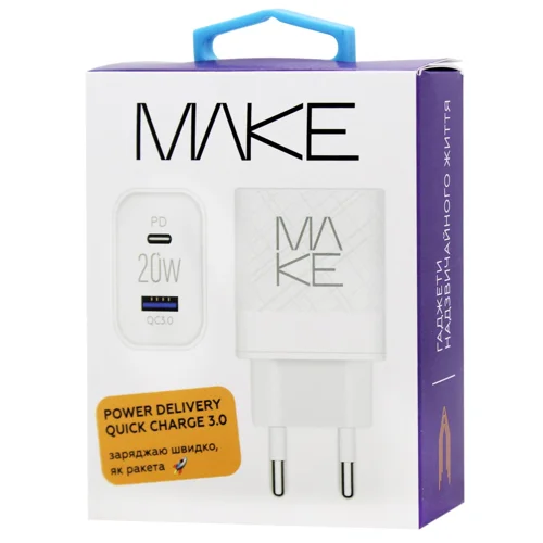 Зарядний пристрій Make 1хType-C, 1хUSB-А 20W білий