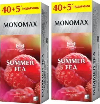 Упаковка цветочного чая Мономах Summer tea каркаде с ягодами и ароматом малины 2 пачки по 45 пакетиков