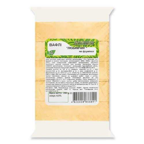 Вафлі На Фруктозі Вищого Ґатунку Любимчик, м/у 200г