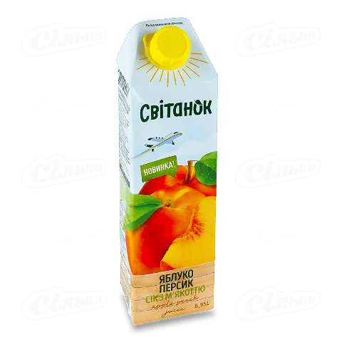 Сік Світанок Яблуко персик з м'якоттю, 0,95л