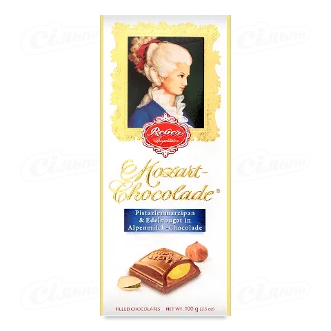 Шоколад молочний Reber Mozart з марципановою начинкою, 100г