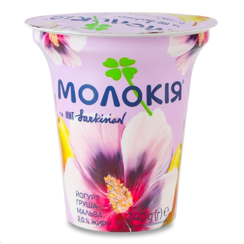 Йогурт 2% з Фруктовим Наповнювачем Пастеризований Груша-Мальва, Молокія, ст 240г