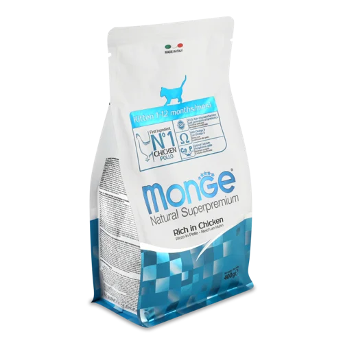 Корм сухий повнораціонний для кошенят з куркою, Monge Superpremium, м/у 400г