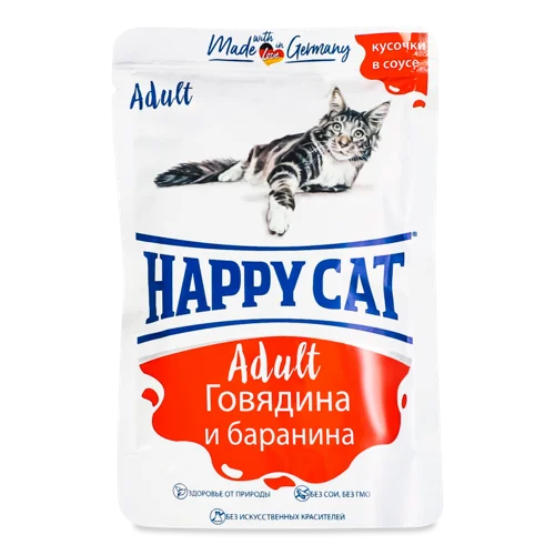 Корм Для Котів Happy Cat Говядина-Баранина В Соусі, В/ґ, 100 г