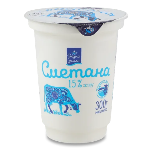 Сметана 15% Натуральна Рідна Земля, ст 300г