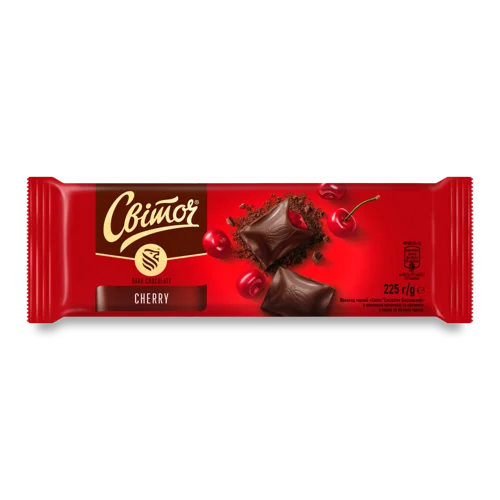 Шоколад Чорний з Вишневою Начинкою та Какао і Лісовими Горіхами, В/ґ, 225г