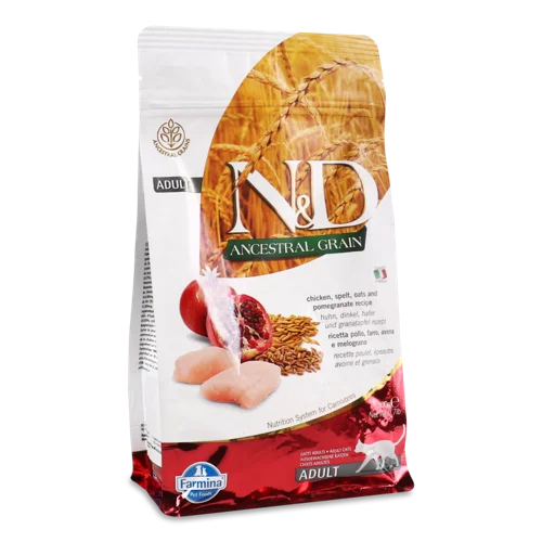 Корм сухий повнораціонний для дорослих котів з куркою та гранатом N&D Ancestral Grain Farmina, в/ґ, 300г