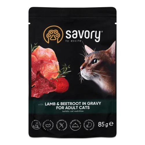Корм для котів шматочки з ягням та буряком у соусі, в/ґ, 85г пауч Сейворі