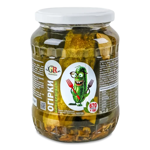 Огірки Консервовані В/ґ Скляна Банка 670г